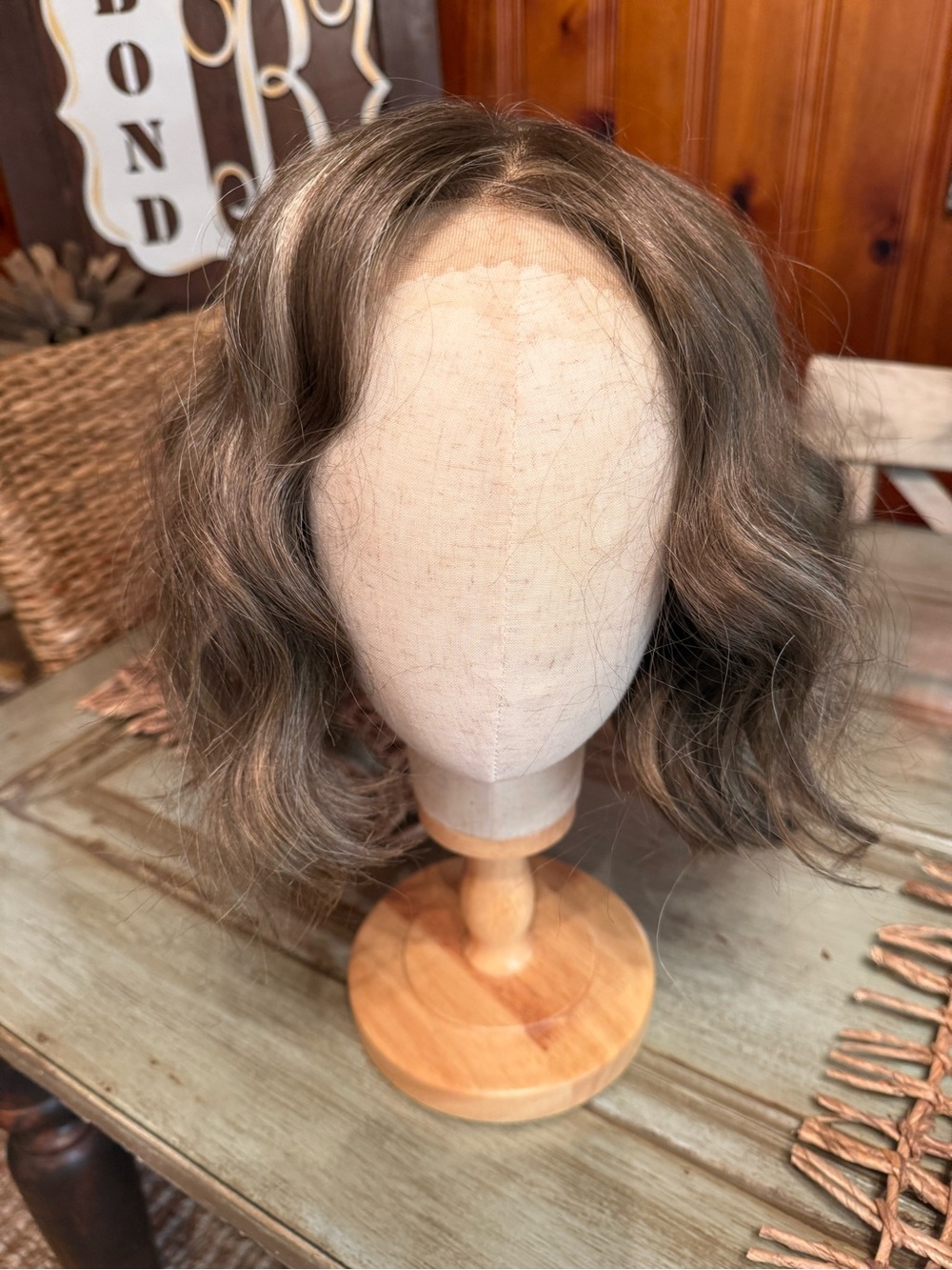 Short Wavy Lace Front Wig in Ash Brown with Hightlights - Natural Texture